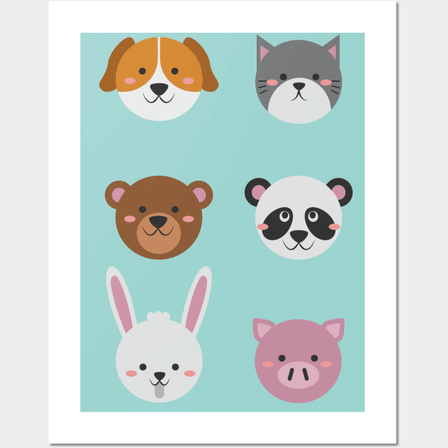 Cute Colorful Animals Wall Art by Freid